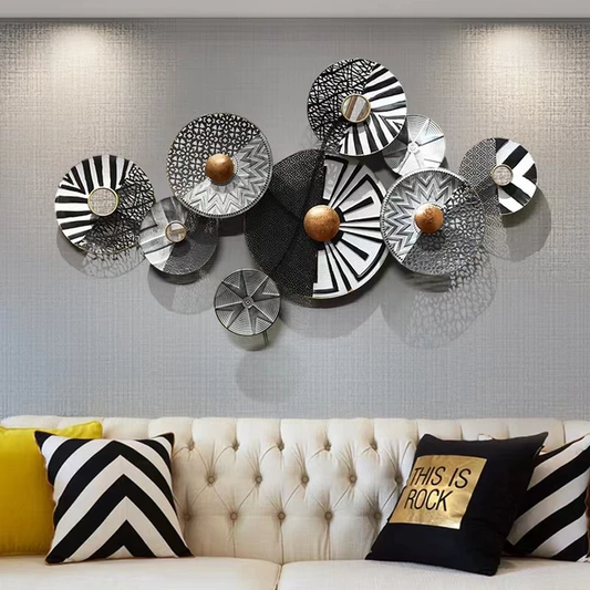 3D Metal Wall Art Décor, Creative Round Circles, Handmade Wall Hanging Artwork Sculptures, Retro Old Crafted Wall Decoration for Home, Living Room, Bedroom, Hotel, 134x70cm/52.7x27.5in