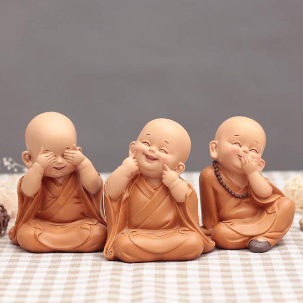 Little Monk Sculpture Ornaments Chinese Style Resin Hand-carved Small Buddha Statue (Set of 3)