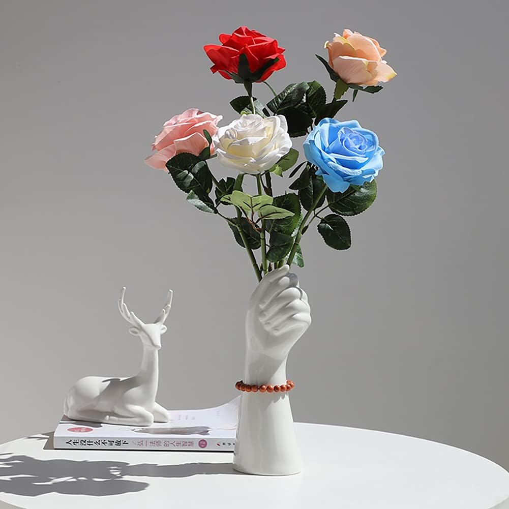 Ceramics Hand Vase Flowers Modern Home Office Decor of Creative Floral Composition Living Room Ornament