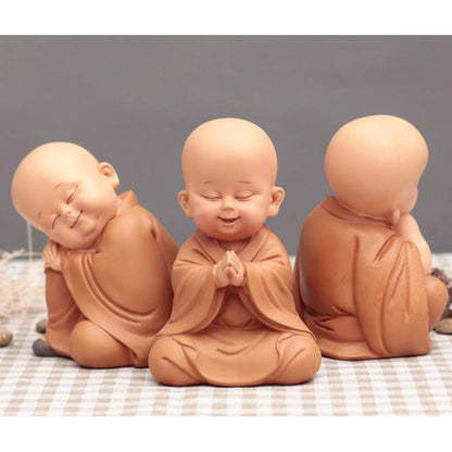 Little Monk Sculpture Resin Hand-Carved Buddha Statue Set of 3