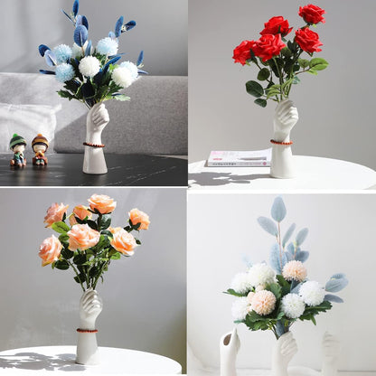 Ceramics Hand Vase Flowers Modern Home Office Decor of Creative Floral Composition Living Room Ornament