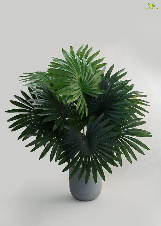 Artificial Palm Plant for Home Decor/Office Decor/Gifting | 12 Leaves | with Basic Black Pot | Natural Looking Indoor Plant