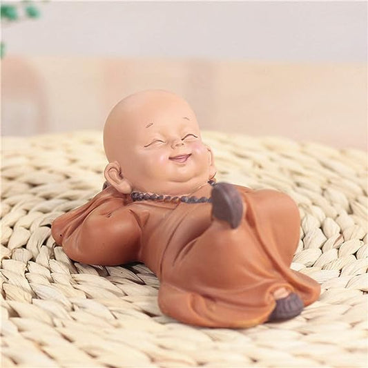Little sleeping Monk Sculpture Resin Hand-Carved Buddha Statue (Set of 2)